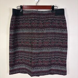 J Jill Black Red White Print Cotton Blend Knit Mini Skirt Aztec